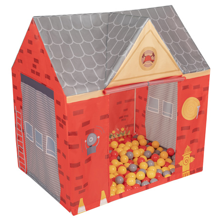Spielhaus Spielzelt Feuerwehrhaus Faltbares Für Kinder Realistisches Design Langlebige Und Sichere Materialien Leicht Zu Montieren Perfekt Für Drinnen Und Draußen, rot-grau:grau/gelb/rot/, 100 Bälle