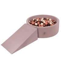 KiddyMoon Spielplatz aus Schaumstoff mit Bällebad und Bällen Hindernisläufen, erikafarben:braun/kupferrot/pastellbeige/lachsfarben, Bällebad (100 Bälle) + Zwickel