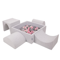 KiddyMoon Spielplatz aus Schaumstoff mit Quadrat Bällebad (300 Bälle) Ballgruben für Babys Spielbad Hindernisläufen, Hergestellt in der EU, hellgrau:perle/grau/transparent/puderrosa, Bällebad (200 Bälle) + Version 1