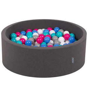 KiddyMoon Bällebad Bällepool mit bunten Bällen ∅ 7Cm für Babys Kinder Rund, dunkelgrau:weiß/grau/blau/dunkelpink/helltürkis, 90 x 30 cm 300 Bälle