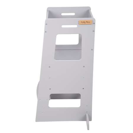KiddyMoon Lernturm für Kinder ab 1 Jahr, Anti-Kipp-Schutz, 3-fach höhenverstellbar, Schutzbügel, Montessori Küchenhelfer, grau, 91,5x39,3x49,4