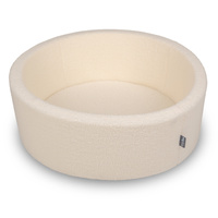 KiddyMoon Bällebad für Baby mit Teddy-Plüsch, Größere 7 cm Bälle für Eine Vollere Füllung, ab 8 Monaten, Abnehmbarer Bezug, Creme, 90 x 30 cm Ohne Bälle