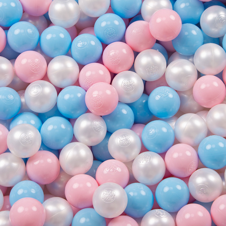 Bällebad Bällepool für Baby Kinder mit 200 bunten Bällen Rund, dunkelblau: babyblau/puderrosa/perle, 90x30cm/300 Bälle