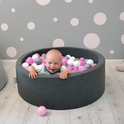 KiddyMoon Bällebad Bällepool mit bunten Bällen ∅ 7Cm  für Babys Kinder Rund, pink:pastellbeige/weiß/perle, 90x30cm/300 Bälle