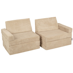 KiddyMoon Kindersofa aus Schaumstoff Spielsofa für Kinder Schlafsofa Kindersessel Sofa für Kinderzimmer Kindercouch Faltmatratze, beige, 140x55x30 cm