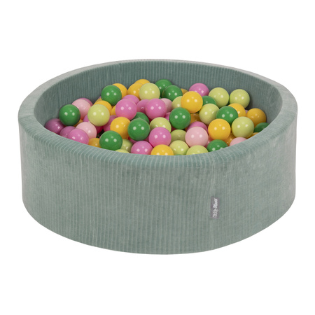 KiddyMoon Bällebad Kinder Schaumstoff Mit Bälle Für Baby ab 1 Jahr, grün: hellgrün/grün/gelb/puderrosa/hellpink, 90x30cm/300 Bälle