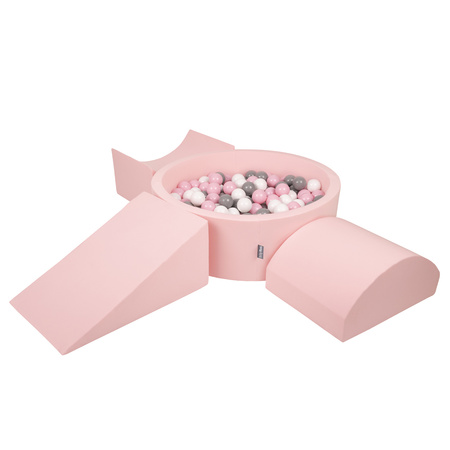 KiddyMoon Spielplatz aus Schaumstoff mit Bällebad und Bällen Hindernisläufen, pink:weiß/grau/puderrosa, Bällebad (200 Bälle) + Version 4