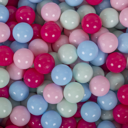 KiddyMoon Spielplatz aus Schaumstoff mit Rund Bällebad (200 Bälle) Ballgruben für Babys Spielbad Hindernisläufen, Hergestellt in der EU, pink:puderrosa/dunkelpink/babyblau/minze, Bällebad (200 Bälle) + Stüfchen