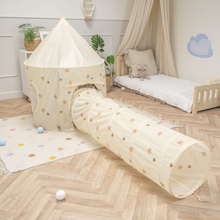 Spielzelt Mit Tunnel Pop Up Fördert Fantasie Und Bewegung, hellbeige, Tunnel + Spielzelt
