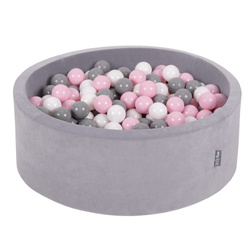 KiddyMoon Rund Bällebad Velvet Bällepool 7Cm Ballgruben Für Babys Spielbad Kleinkinder, Hergestellt in der EU, Berggrau:  Weiß/ Grau/ Puderrosa
