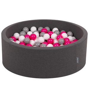 KiddyMoon Bällebad Bällepool mit bunten Bällen ∅ 7Cm für Babys Kinder Rund, dunkelgrau:weiß/grau/dunkelpink, 90 x 30 cm 200 Bälle