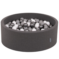KiddyMoon Bällebad Bällepool mit bunten Bällen ∅ 7Cm  für Babys Kinder Rund, Dunkelgrau, 90 x 30 cm 200 Bälle