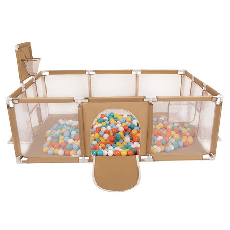 Laufstall Baby Großer Spielplatz mit Bällen Laufgitter für Kinder, beige:weiß/gelb/orange/babyblau/türkis, 100 Bälle