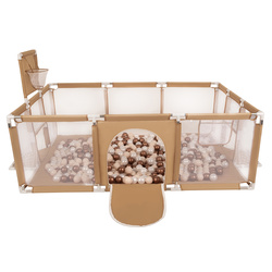 Laufstall Baby Großer Spielplatz mit Bällen Laufgitter für Kinder, beige:pastellbeige/kupferrot/perle, 100 Bälle