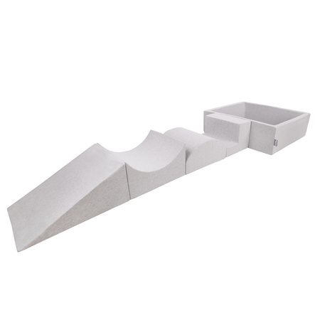 KiddyMoon Spielplatz aus Schaumstoff mit Quadrat Bällebad Bälle Hindernisläufen, hellgrau:perle/grau/transparent/puderrosa, Bällebad (300 Bälle) + Version 5