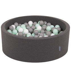 KiddyMoon Bällebad Bällepool mit bunten Bällen ∅ 7Cm  für Babys Kinder Rund, dunkelgrau:weiß/grau/minze, 90x30cm/200 Bälle