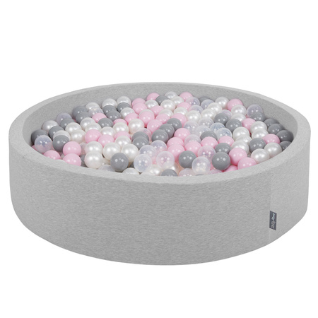 KiddyMoon Rund Bällebad Bällepool ∅ 7Cm Ballgruben Bunten Bällen Für Babys Spielbad Kleinkinder, Hergestellt in der EU, hellgrau:perle-grau-transparent-puderrosa, 120x30cm/1000 Bälle