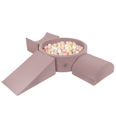 KiddyMoon Spielplatz aus Schaumstoff mit Bällebad und Bällen Hindernisläufen, erikafarben:pastellbeige/pastellgelb/weiß/minze/puderrosa, Bällebad (300 Bälle) + Version 4