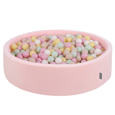 KiddyMoon Rund Bällebad Bällepool ∅ 7Cm Ballgruben Bunten Bällen Für Babys Spielbad Kleinkinder, Hergestellt in der EU, pink:pastellbeige/pastellgelb/weiß/minze/puderrosa, 120x30cm/300 Bälle