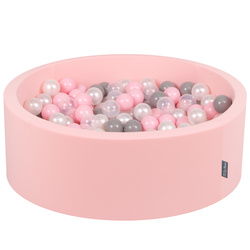 KiddyMoon Bällebad Bällepool mit bunten Bällen ∅ 7Cm  für Babys Kinder Rund, pink:perle/grau/transparent/puderrosa, 90x30cm/200 Bälle