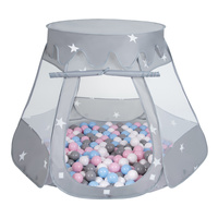 Baby Spielzelt Mit Plastikbällen Für Kinder Leicht und Kompakt ideal für Drinnen Und Draußen Fördert Sensorische Integration Schneller Aufbau, grau:weiß/garu/babyblau/puderrosa, 600 Bällen