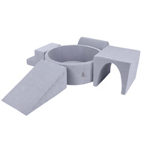 KiddyMoon Spielplatz Aus Schaumstoff Für Kinder Mit Bälle Waschbare Bezug, dunkelgrau: grau/weiß/babyblau, Bällebad (200 Bälle) + Version 3