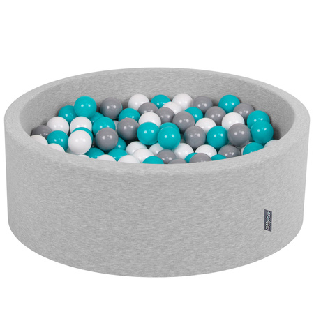 KiddyMoon Bällebad Bällepool mit bunten Bällen ∅ 7Cm für Babys Kinder Rund, hellgrau:grau/weiß/türkis, 90 x 30 cm 300 Bälle