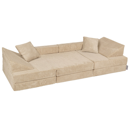 KiddyMoon Kindersofa aus Schaumstoff, Spielsofa für Kinder, Kindersessel, Sofa fürs Kinderzimmer, Kindercouch, Faltmatratze, beige, Kindersofa mit 2 Kissen