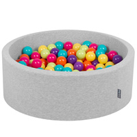 KiddyMoon Bällebad Bällepool mit bunten Bällen ∅ 7Cm  für Babys Kinder Rund, hellgrau:hellgrün/gelb/türkis/orange/pink/violett, 90 x 30 cm 200 Bälle