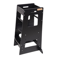 KiddyMoon Lernturm für Kinder ab 1 Jahr, Anti-Kipp-Schutz, 3-fach höhenverstellbar, Schutzbügel, Montessori Küchenhelfer, Schwarz, 91,5x39,3x49,4