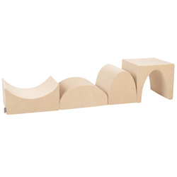 KiddyMoon Velours Spielplatz aus Schaumstoff Hügel/Tunnel/Rampe L/Kopfteil L, sandbeige, Multi-Größe