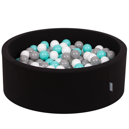 KiddyMoon Bällebad Bällepool mit bunten Bällen ∅ 7Cm  für Babys Kinder Rund, schwarz:weiß/grau/helltürkis, 90x30cm/300 Bälle