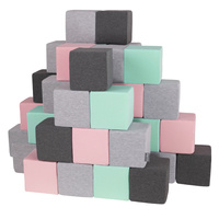 KiddyMoon Weiche Bausteine aus Schaumstoff für Kinder, Blöcke: hellgrau-dunkelgrau-pink-mint, 48 Stücke