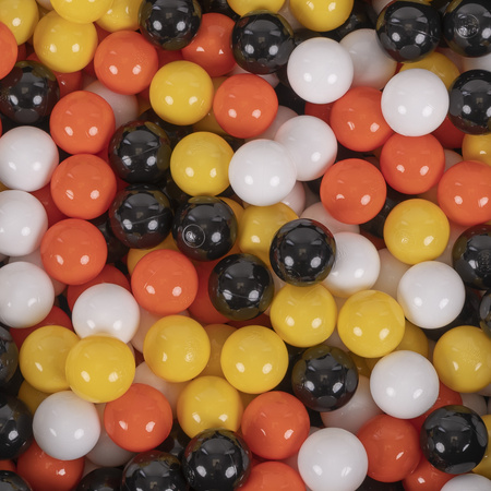 KiddyMoon Bällebad Bällepool mit bunten Bällen ∅ 7Cm  für Babys Kinder Rund, Tukan:schwarz/weiß/orange/gelb, 90x30cm/300 Bälle