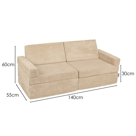 KiddyMoon Kindersofa aus Schaumstoff, Spielsofa für Kinder, Kindersessel, Sofa fürs Kinderzimmer, Kindercouch, Faltmatratze, beige, Kindersofa