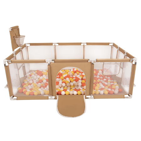 Laufstall Baby Großer Spielplatz mit Bällen Laufgitter für Kinder, beige:gelb/orange/pastellbeige/weiß, 100 Bälle