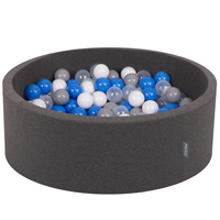 KiddyMoon Bällebad Bällepool mit bunten Bällen ∅ 7Cm für Babys Kinder Rund, dunkelgrau:weiß/blau/transparent, 90x30cm/200 Bälle