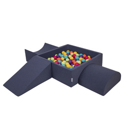 KiddyMoon Spielplatz aus Schaumstoff mit Quadrat Bällebad Bälle Hindernisläufen, dunkelblau:helgrün/gelb/türkis/orange/dpink/violet, Bällebad (200 Bälle) + Version 4