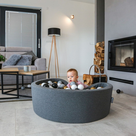 KiddyMoon Bällebad Bällepool mit bunten Bällen ∅ 7Cm  für Babys Kinder Rund, Dunkelgrau, 90 x 30 cm 300 Bälle