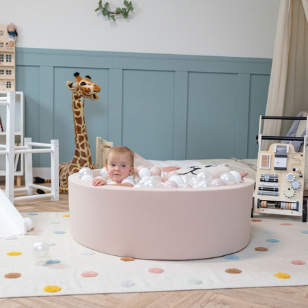 KiddyMoon Bällebad Bällepool mit bunten Bällen ∅ 7Cm  für Babys Kinder Rund, beige:pastellbeige/weiß/perle, 90x30cm/300 Bälle