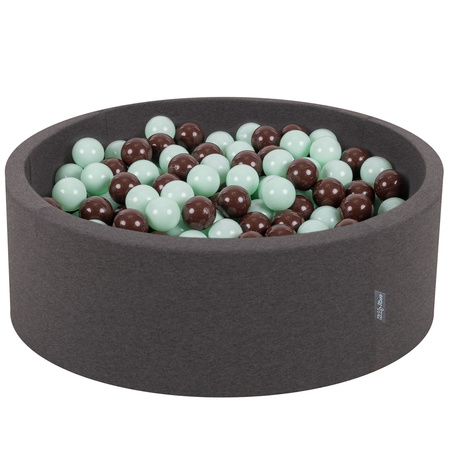 KiddyMoon Bällebad Bällepool mit bunten Bällen ∅ 7Cm  für Babys Kinder Rund, Dunkelgrau, 90 x 30 cm 300 Bälle