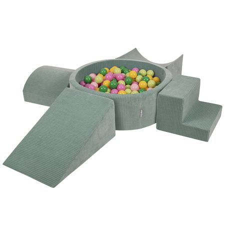 KiddyMoon Spielplatz Aus Schaumstoff Für Kinder mit Bälle Waschbare Bezug, grün: hellgrün/grün/gelb/puderrosa/hellpink, Bällebad (300 Bälle) + Version 5