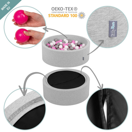 KiddyMoon Rund Bällebad Bällepool 7Cm Kronen-Muster Ballgruben Für Babys Spielbad Kleinkinder, Hergestellt in der EU, Golden-Ecru: Puderrosa/ Perle/ Gelb