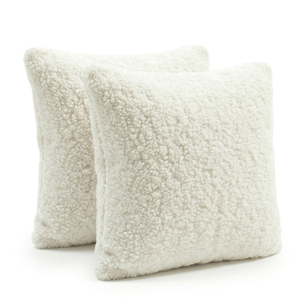 KiddyMoon Dekokissen für Kinder 2er Set Teddyplüsch Kinderzimmer 30x30 cm, cremig, 2er Pack
