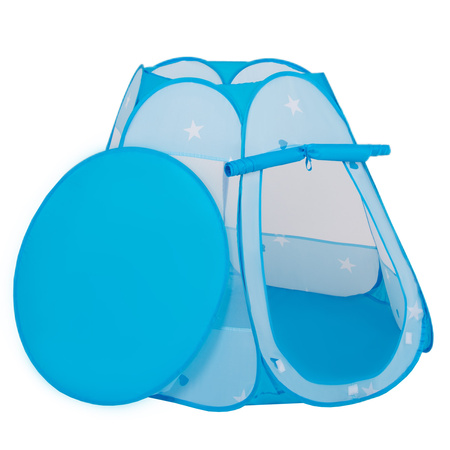 Baby Spielzelt Mit Plastikbällen Für Kinder Leicht und Kompakt ideal für Drinnen Und Draußen Fördert Sensorische Integration Schneller Aufbau, blau:türkis-blau-gelb-transparent, 200 Stück