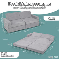 KiddyMoon Kindersofa aus Schaumstoff Spielsofa für Kinder Schlafsofa Kindersessel Sofa für Kinderzimmer Kindercouch Faltmatratze, dunkelgrau, Kindersofa
