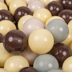 KiddyMoon Kinder Bälle für Bällebad Baby Spielbälle Plastikbälle ∅7cm Made in EU, pastellbeige/grüngrau/pastellgelb/braun, 100 Bälle/7cm