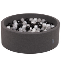 KiddyMoon Bällebad Bällepool mit bunten Bällen ∅ 7Cm  für Babys Kinder Rund, Dunkelgrau, 90 x 30 cm 200 Bälle
