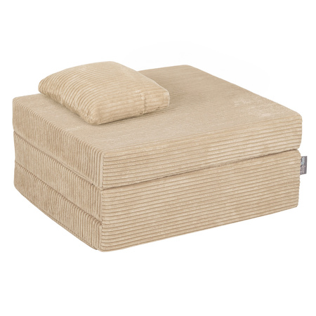 KiddyMoon Kinder Matratzen Aufklappen aus Schaumstoff Kindermatratze Kinderzimmer Faltmatratze, beige, Matratzen mit Kissen