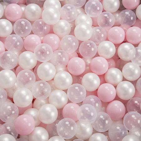 KiddyMoon Bällebad Bällepool mit bunten Bällen ∅ 7Cm  für Babys Kinder Quadrat, rosa:rosa/perle/transparent, 90x30cm/200 Bälle